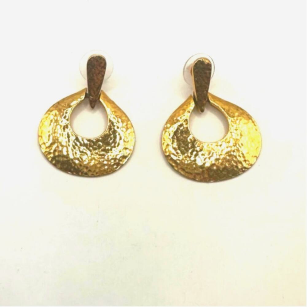 Doorknocker Retro Earrings Gold tone Pierced Minimalist Sculptural Jewelry